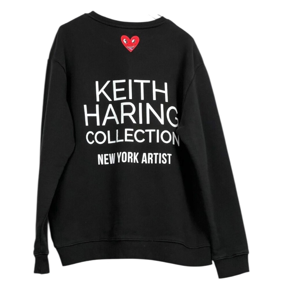 ZARA x Keith Haring Collection Black Cotton Happy Heart Art Sweatshirt size S